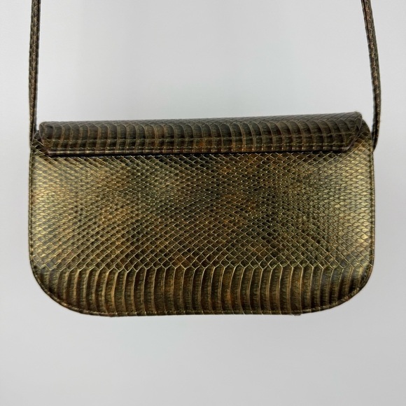 Vintage Faux Snakeskin Crossbody Purse – Gold Hardware, Magnetic Snap Closure - Picture 3 of 10